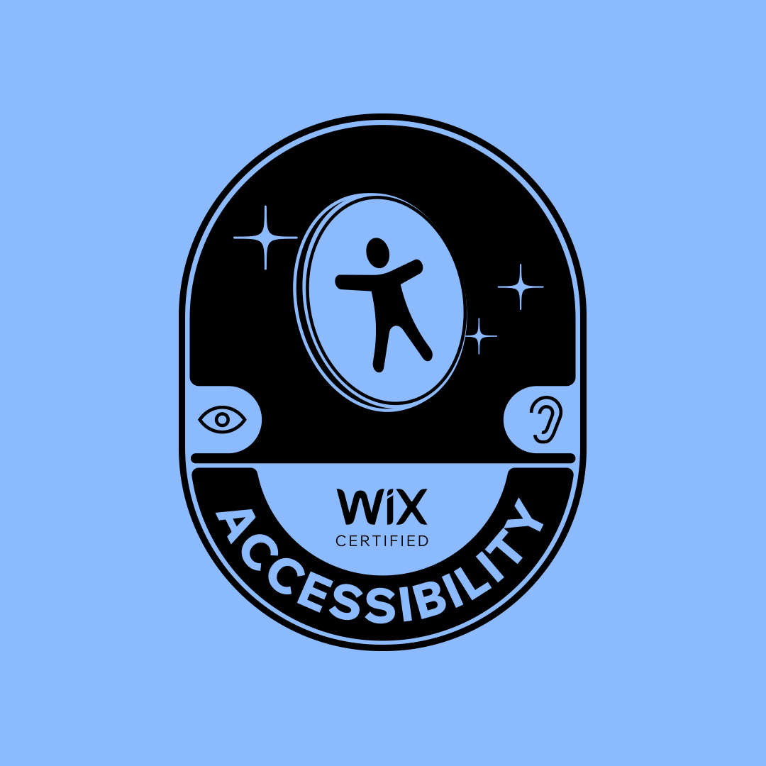 Wix certified accessibility badge on a blue background.